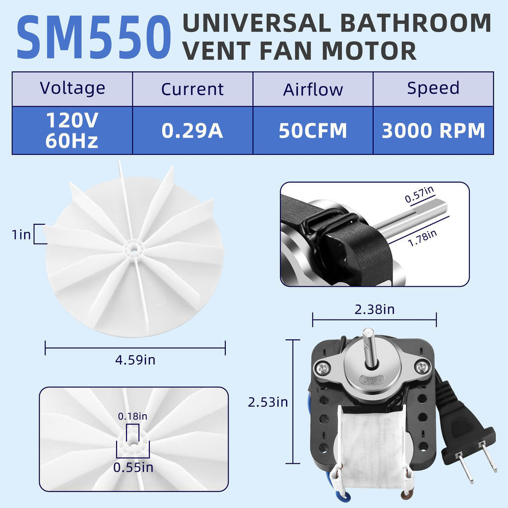 Universal Bathroom Exhaust Fan Motor 50 CFM 120V Q961022