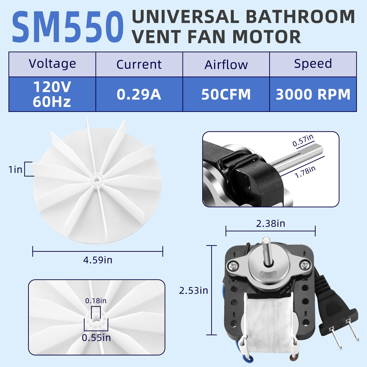 Universal Bathroom Exhaust Fan Motor 50 CFM 120V Q961022