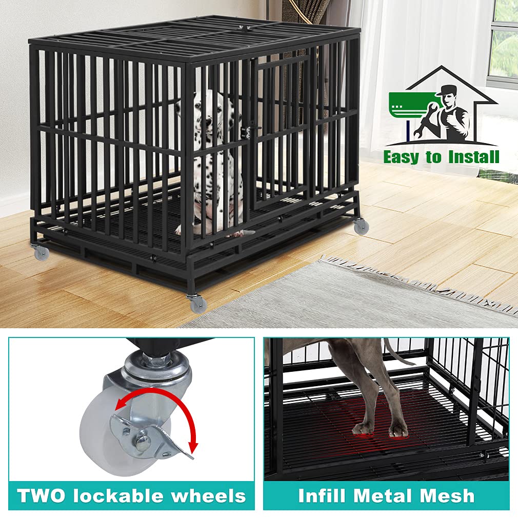 48 Inch Heavy Duty Metal Dog Crate with Double Door R2441