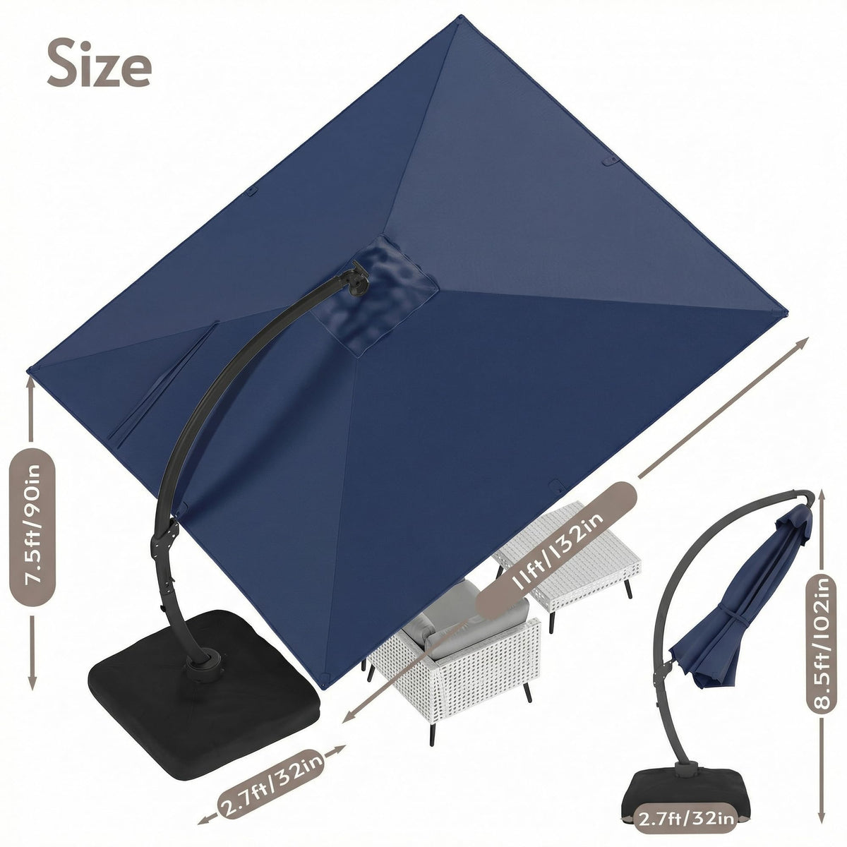 11x11ft Solar Powered Led Cantilever Umbrella with Base O892927