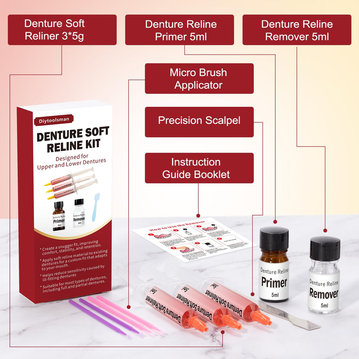 Denture Soft Reline Kit for Upper and Lower Dentures A48648