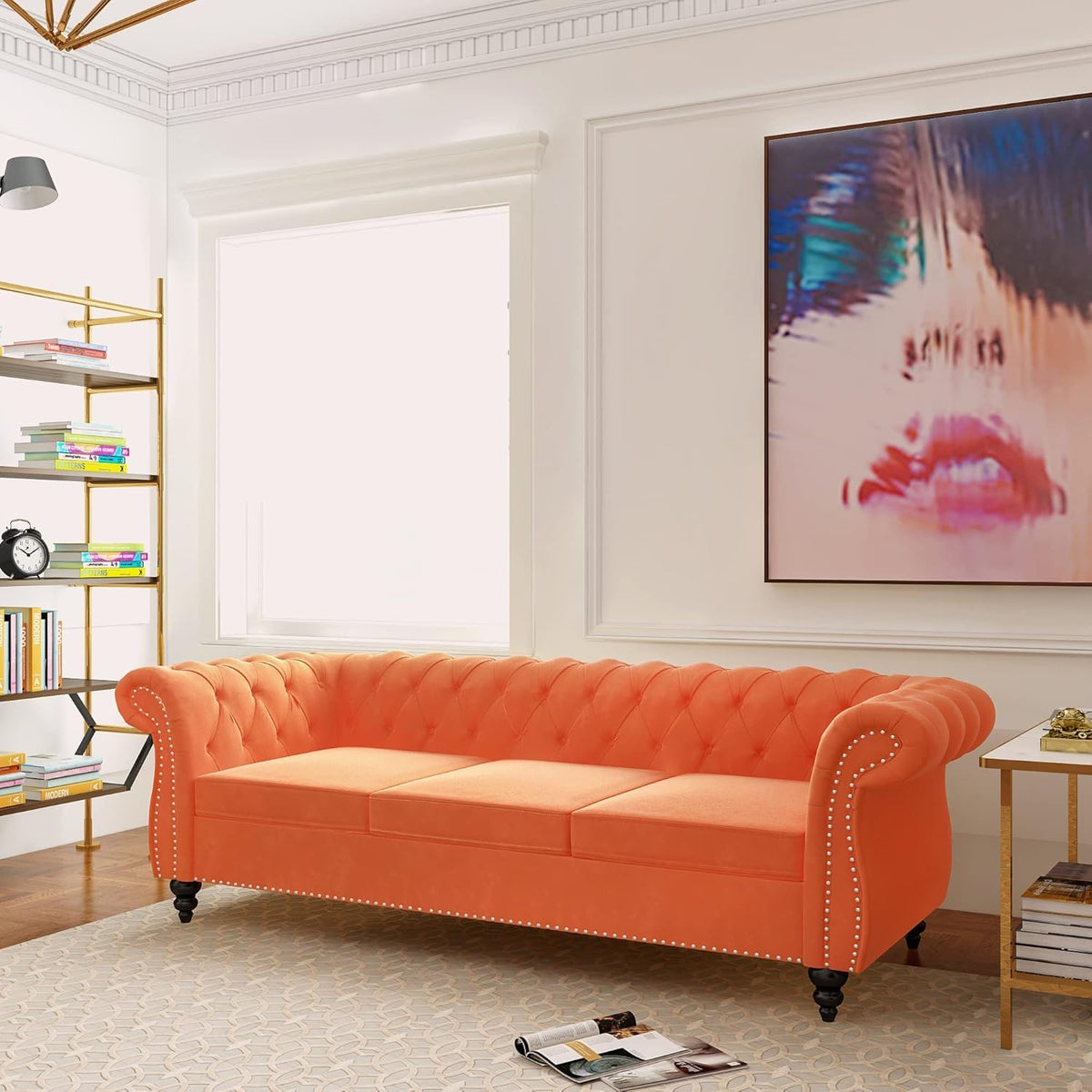 Orange Velvet 3 Seat Sofa O789971