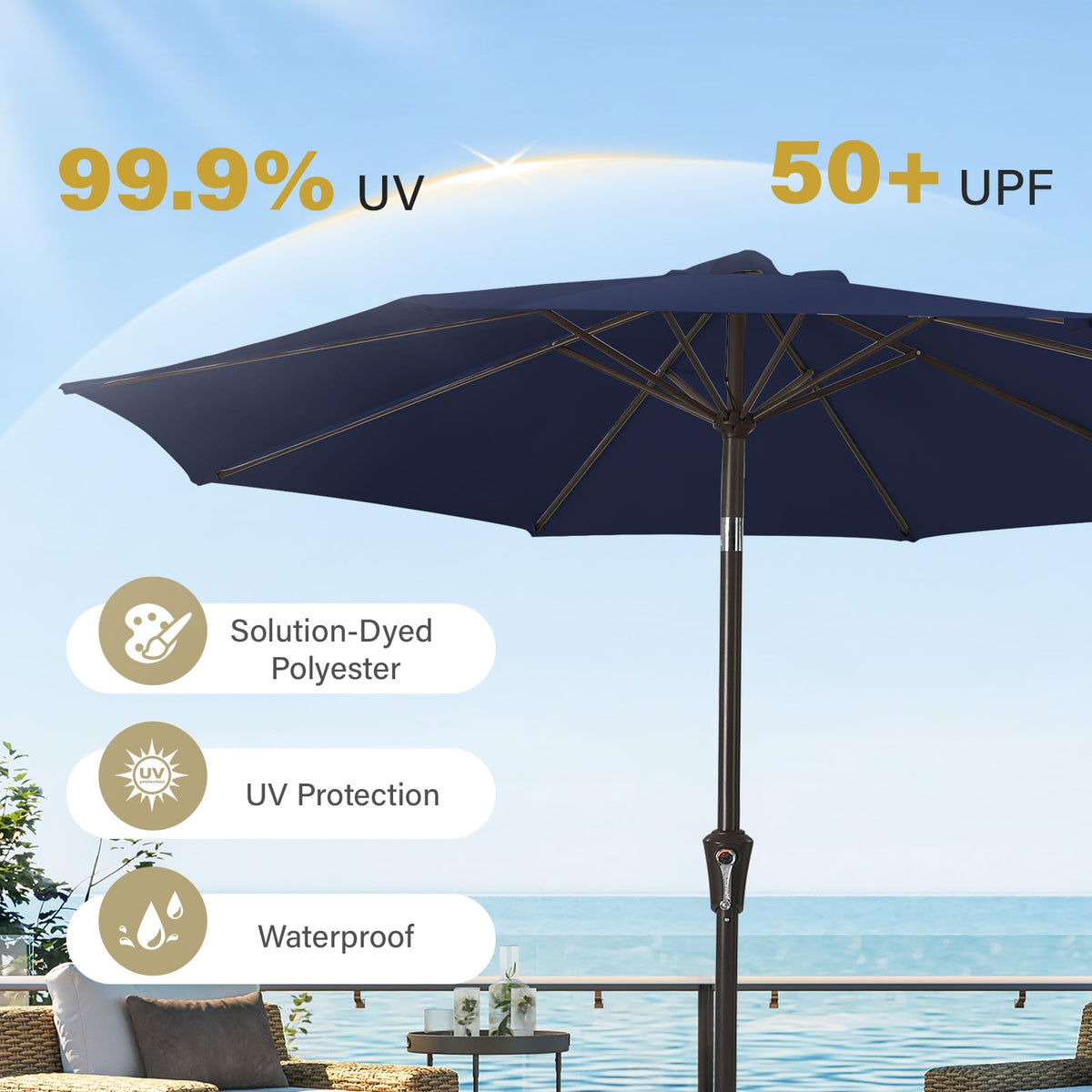 9ft Patio Umbrella with Push Button Tilt and Crank Y81308