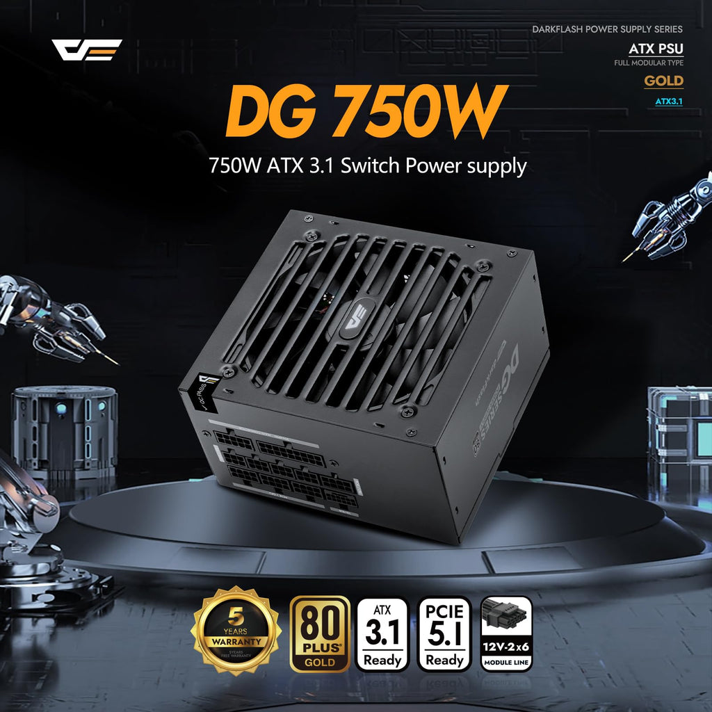 750W 80 Plus Gold ATX 3.1 PCIe 5.1 PC Power Supply, Black I55381