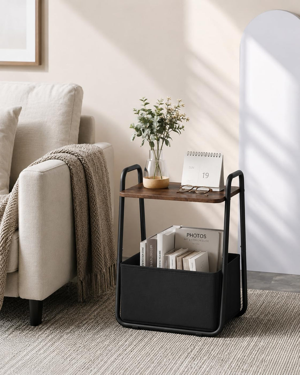 Small Storage Side Table with Metal Frame Y999