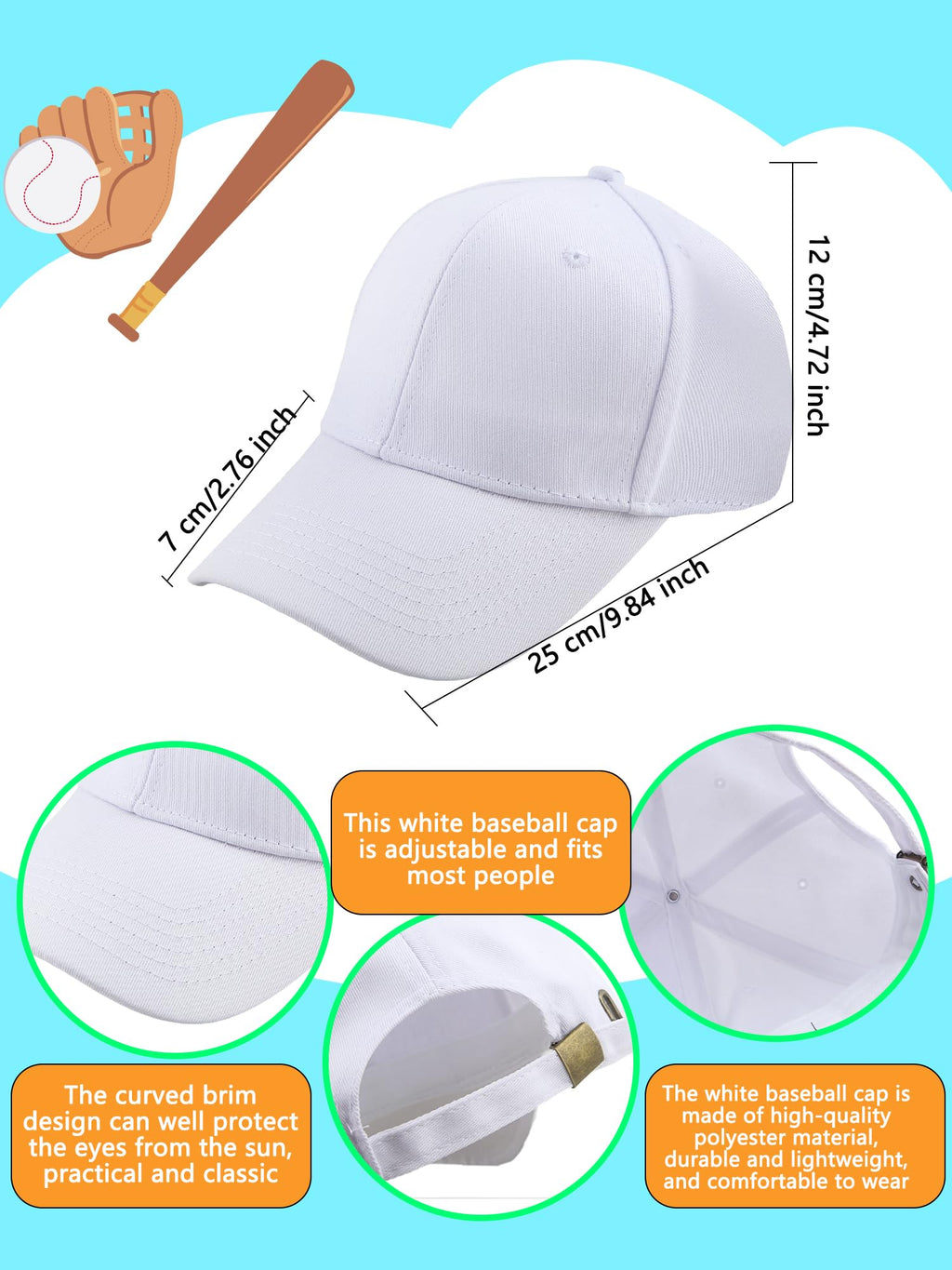 30 Pcs White Cotton Kids Baseball Cap Q27196