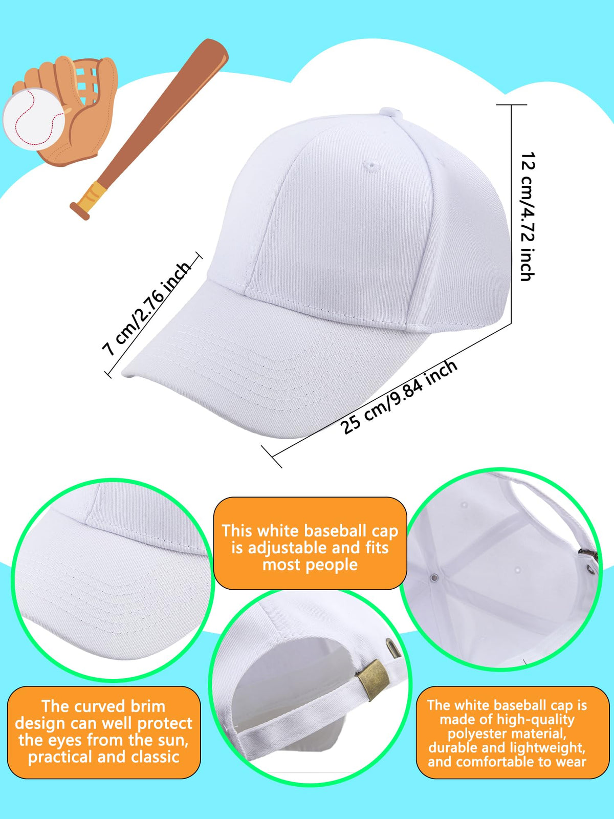 30 Pcs White Cotton Kids Baseball Cap Q27196