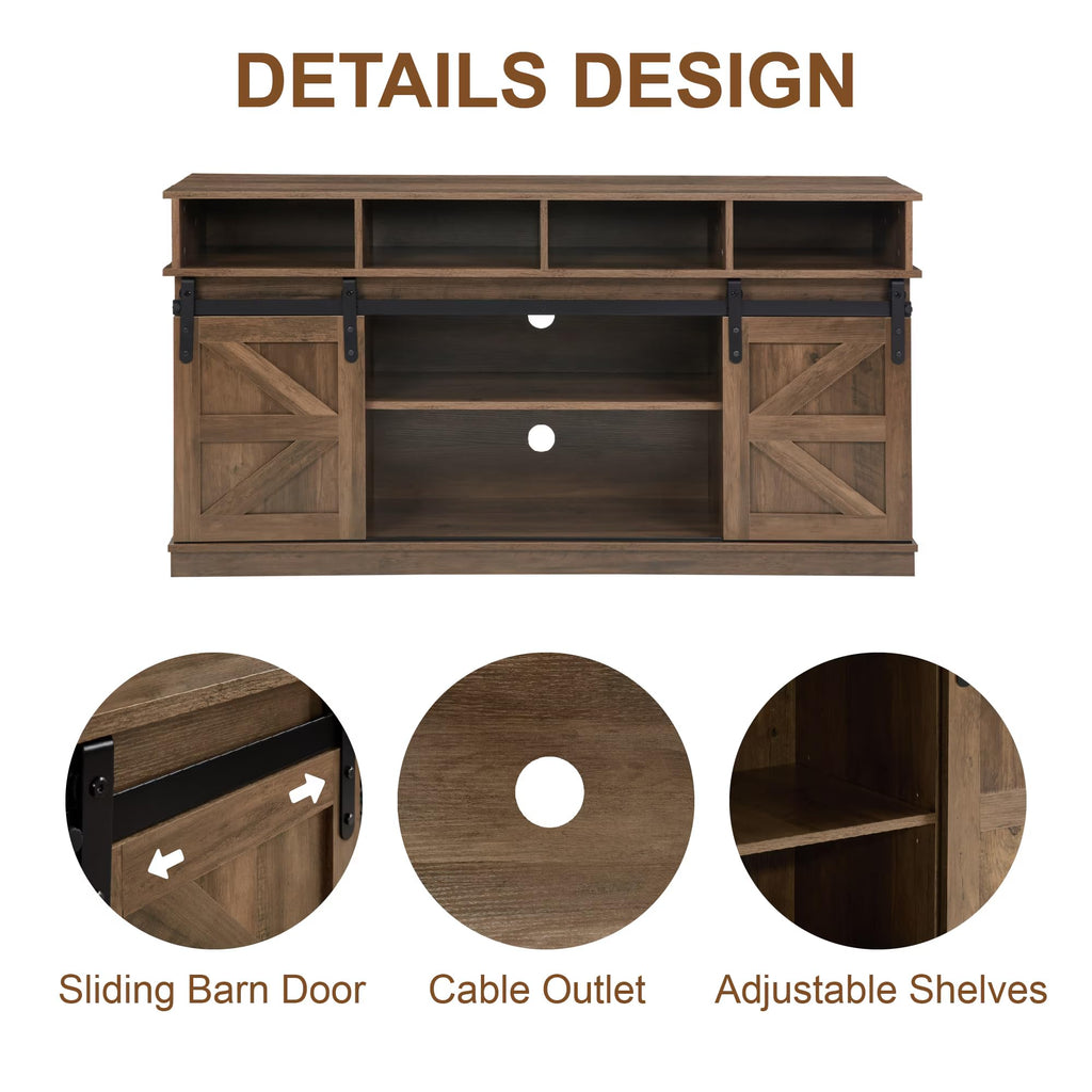 Farmhouse Wood TV Stand with Sliding Barn Doors C50331