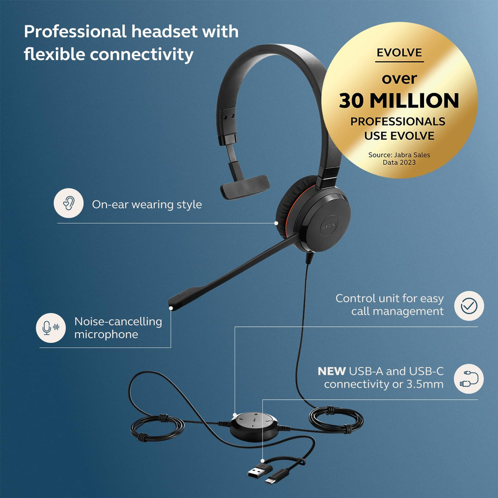 Wired Single-Ear Headset with Mic, Noise-Canceling Microphone, Black F222681