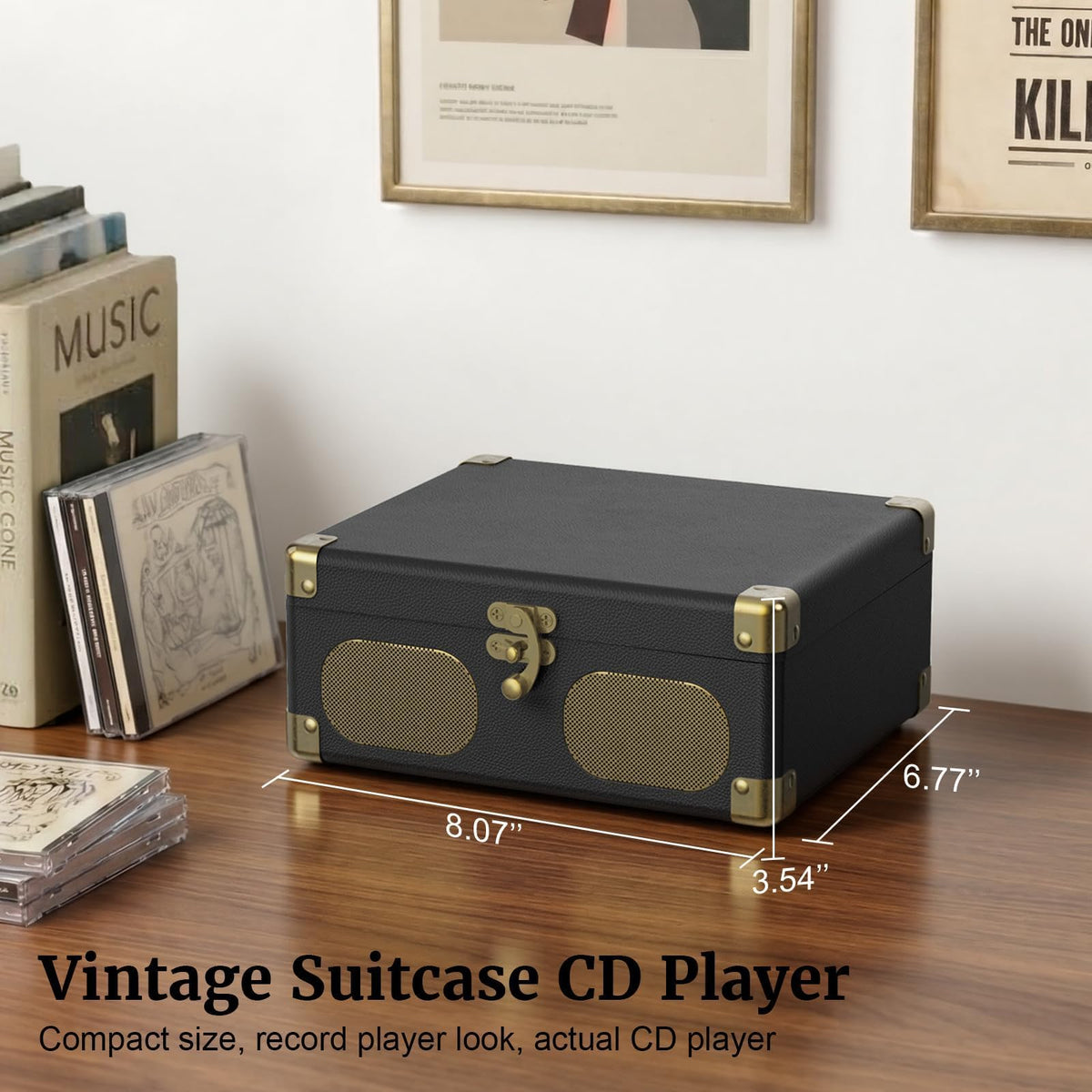 Black Portable CD Player with Speakers, Bluetooth, Remote Control, USB Playback N727