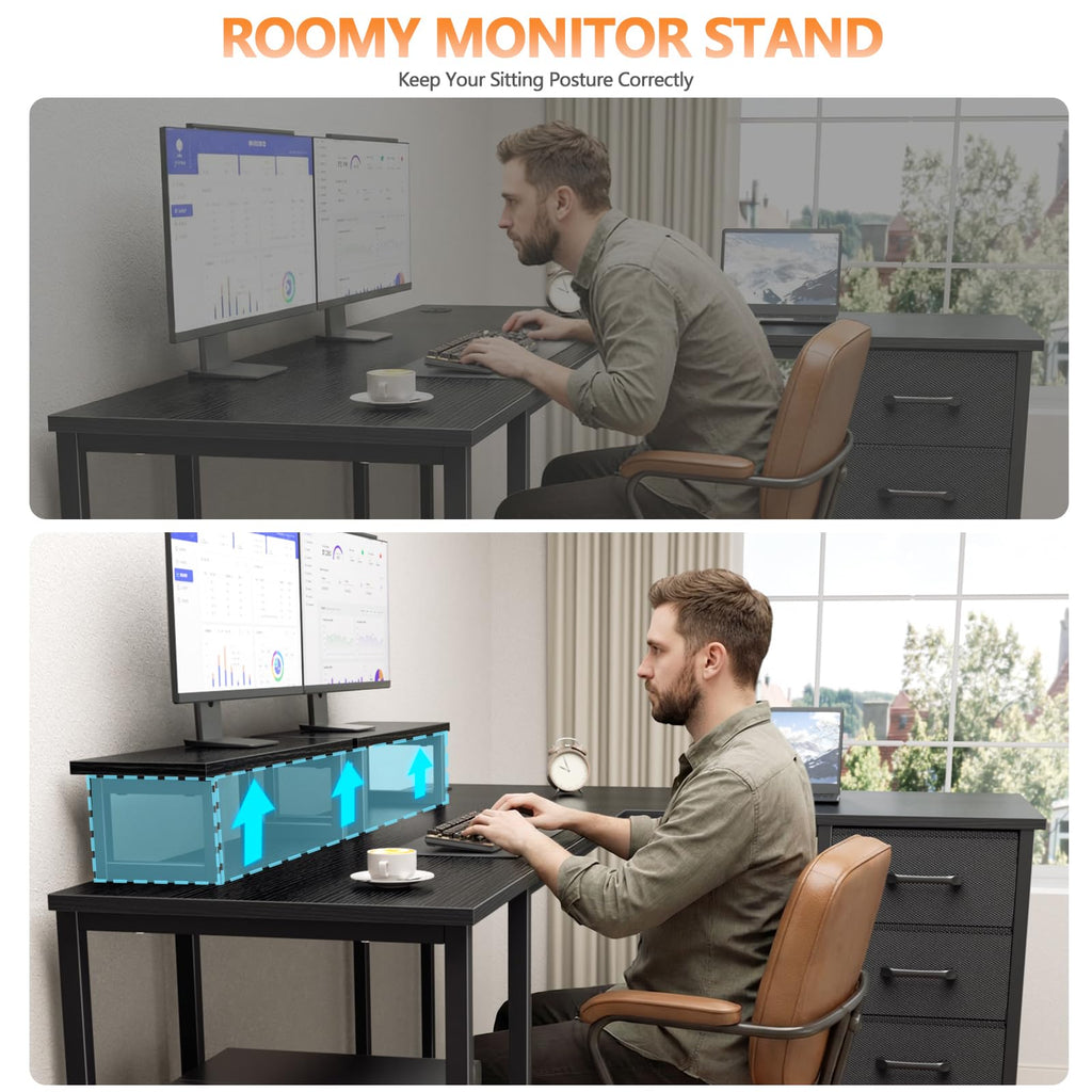 59 inch L Shaped Computer Desk with Power Outlets S4662