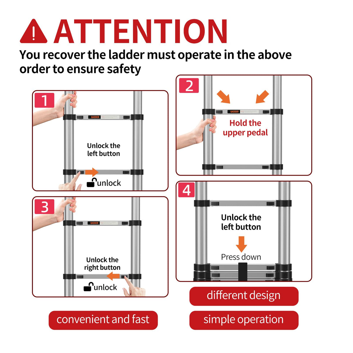 Telescoping Aluminum Ladder 330lbs Max Capacity Q885