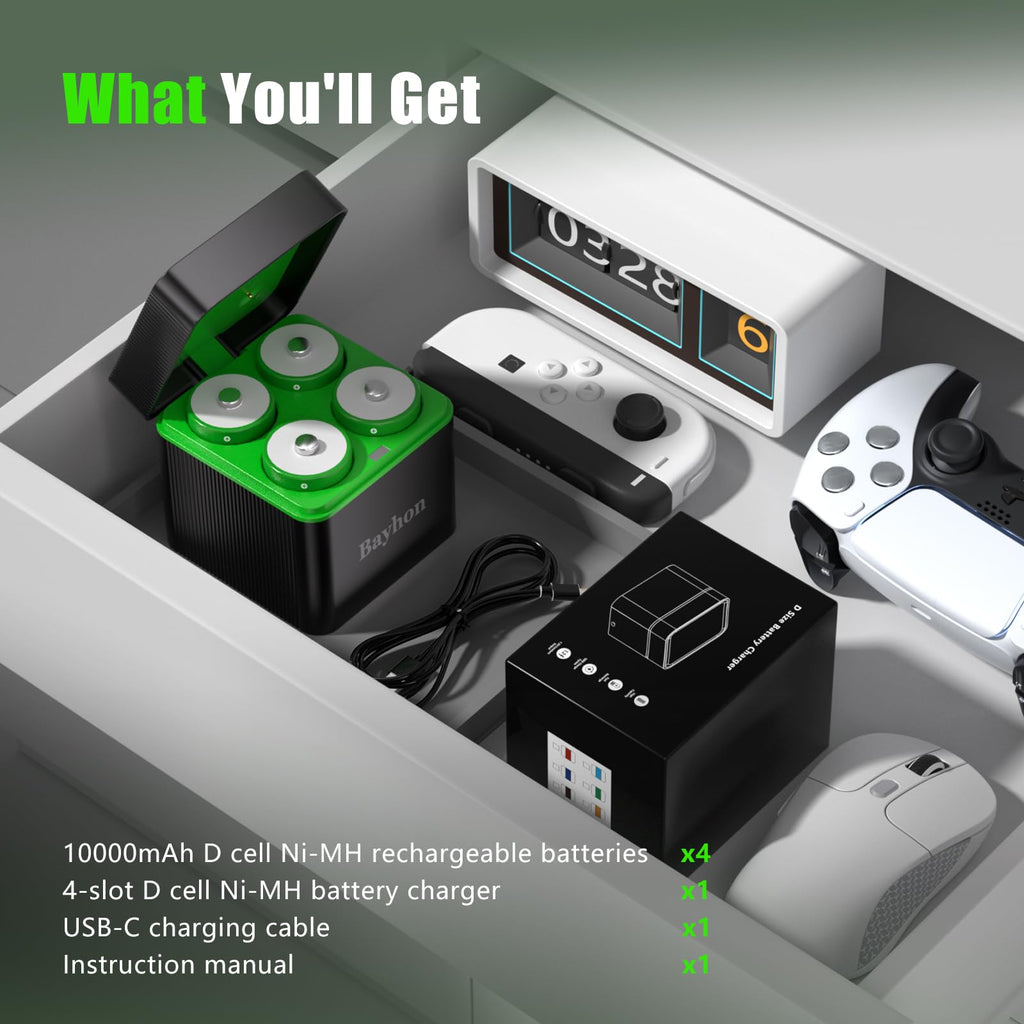 10000mAh D Rechargeable Batteries with 4-Slot Type-C Charger Z4006