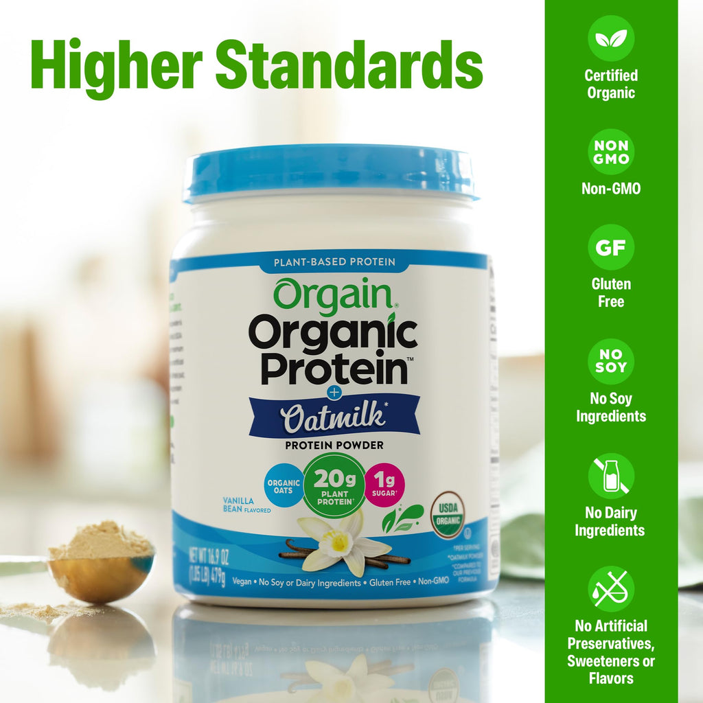 Organic Vegan Protein Powder + Oat Milk, Vanilla Bean, 20g Plant Based Protein, 1.05lb L855