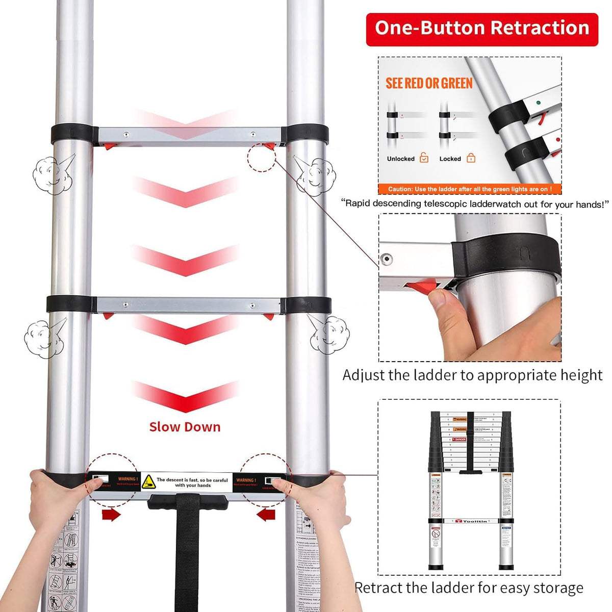 Telescoping Aluminum Ladder 330lbs Max Capacity Q885