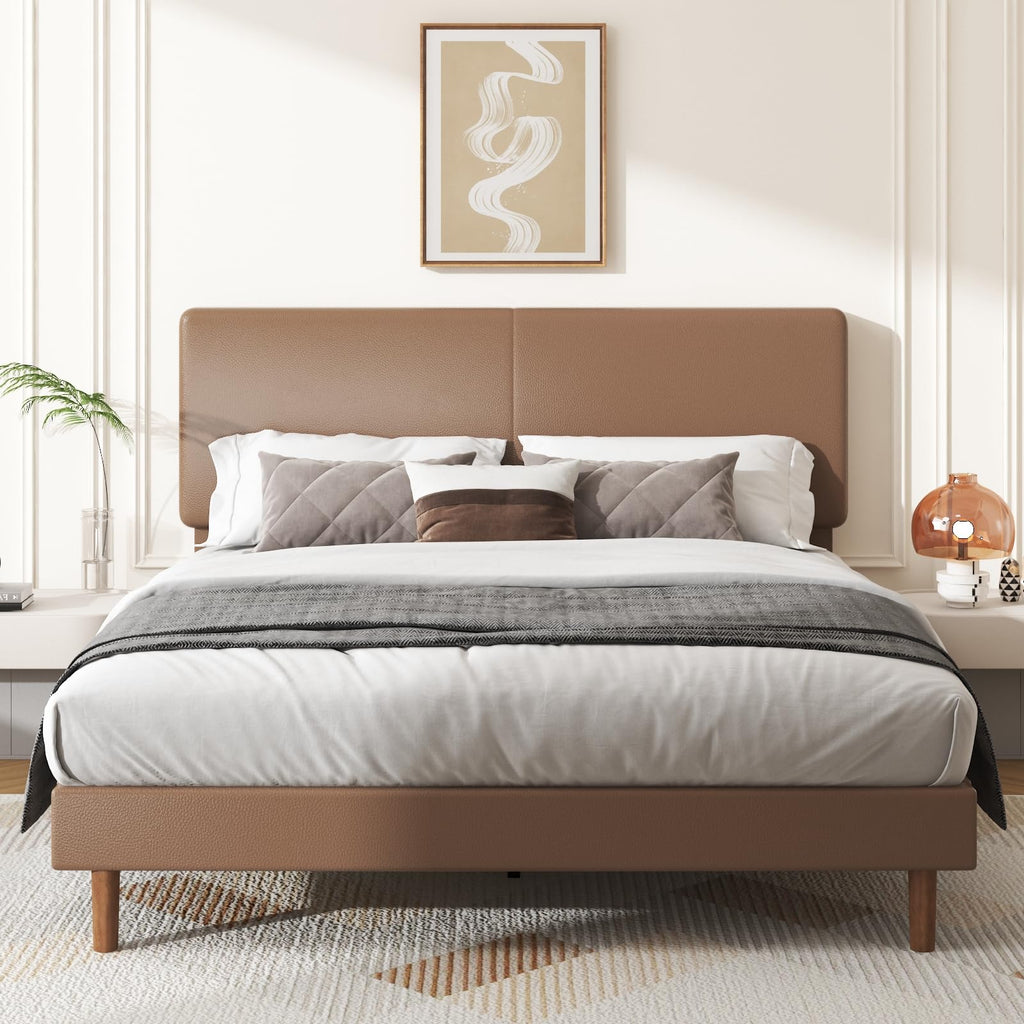 Minimalist Leather Bed Frame with Adjustable Headboard D808