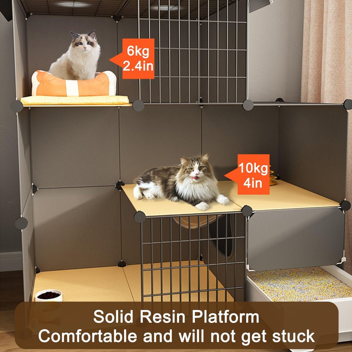 Large 3-Tier Detachable Metal Wire Cat Kennel with Litter Box and Hammock J79799