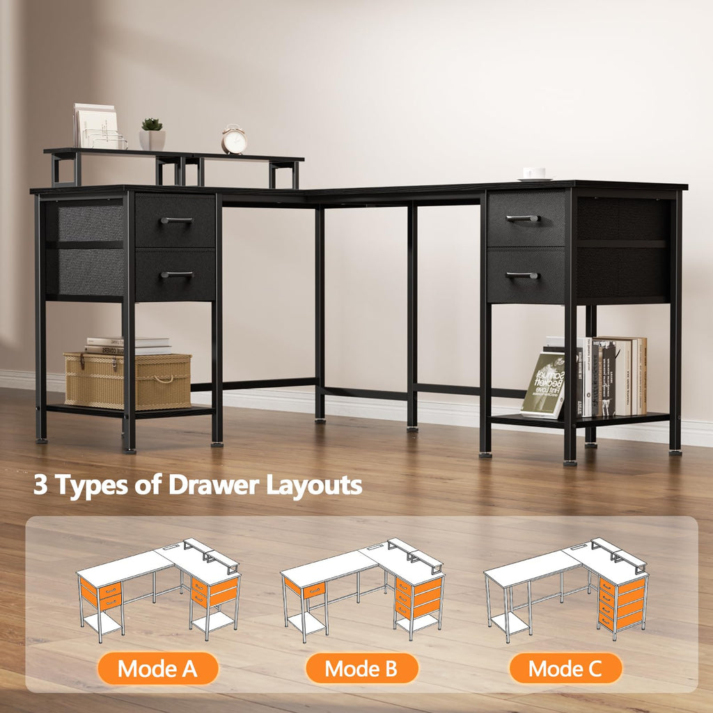 59 inch L Shaped Computer Desk with Power Outlets S4662