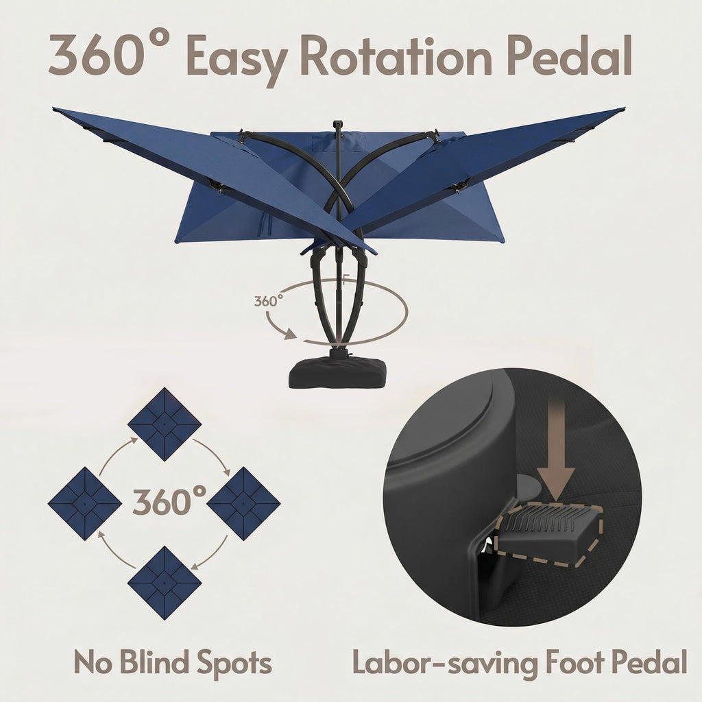 11x11ft Solar Powered Led Cantilever Umbrella with Base O892927