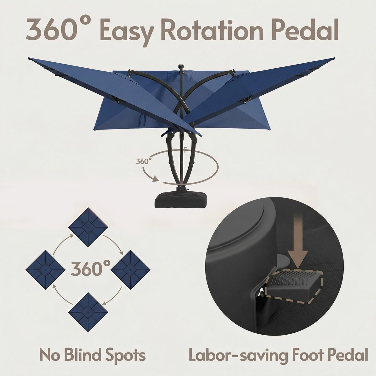 11x11ft Solar Powered Led Cantilever Umbrella with Base O892927