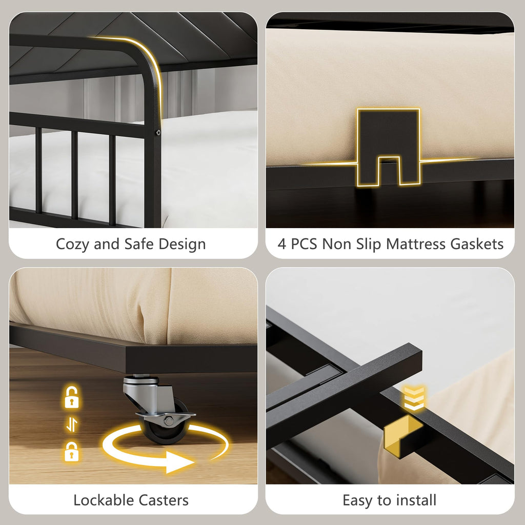 Black Metal Twin Daybed with Trundle and Storage Headboard T508859
