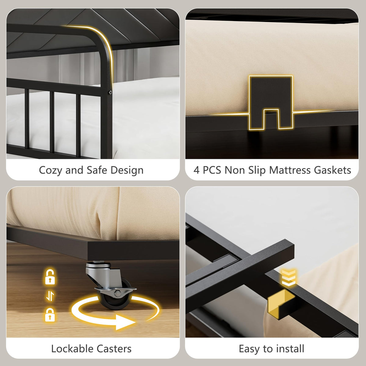 Black Metal Twin Daybed with Trundle and Storage Headboard T508859