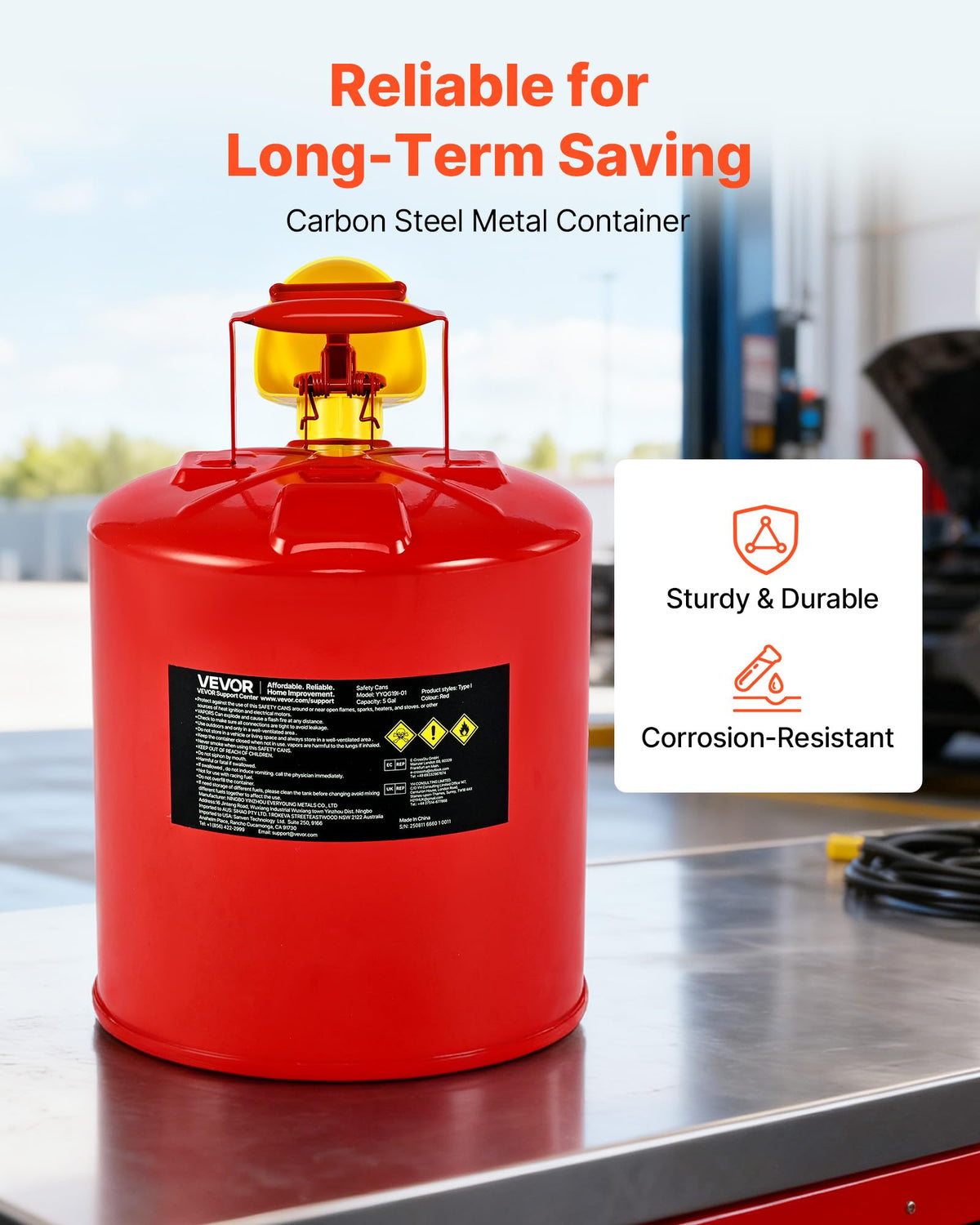 5 Gallon Red Metal Safety Gas Can with Flame Arrester Y976