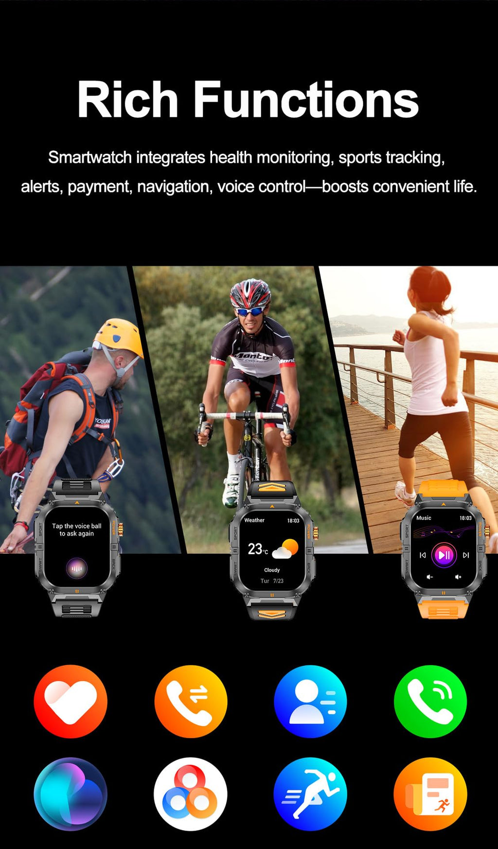 Military Smart Watch with Bluetooth Calling, Heart Rate Monitor, Sleep Tracking, Camouflage Green C9952