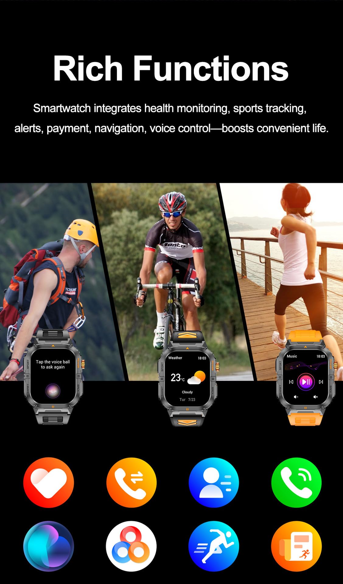 Military Smart Watch with Bluetooth Calling, Heart Rate Monitor, Sleep Tracking, Camouflage Green C9952