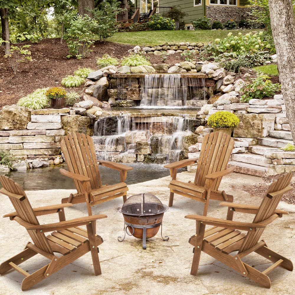 Solid Cedar Wood Folding Adirondack Chair Set of 2 E906
