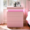 Pink Nightstand with Charging Station and LED Lights C2061