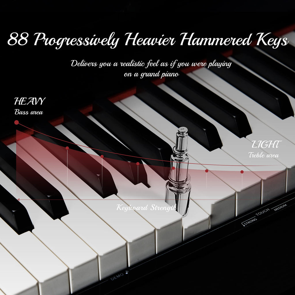 88 Keys Weighted Hammer Action Digital Piano with Stand, Pedals and Black F6504