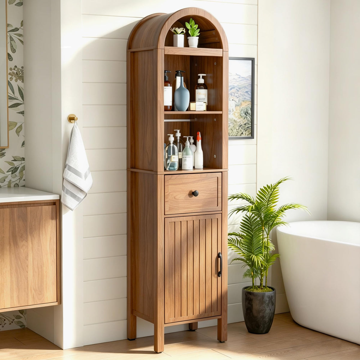 64" Tall Bathroom Storage Cabinet with Adjustable Shelves L372677