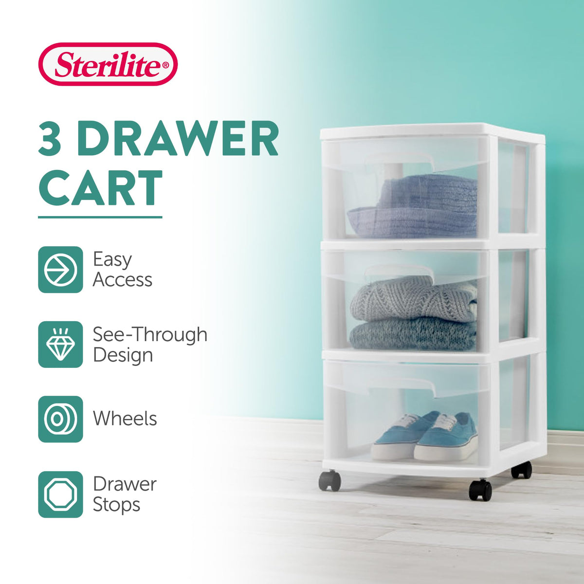 2 Pack White 3 Drawer Plastic Storage Cart F782