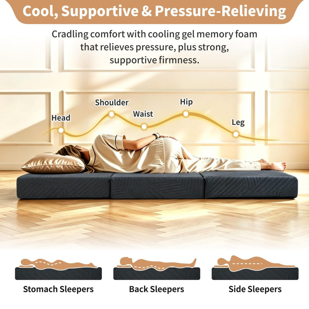 6 Inch Queen Tri-fold Memory Foam Mattress with Storage Bag Q3435