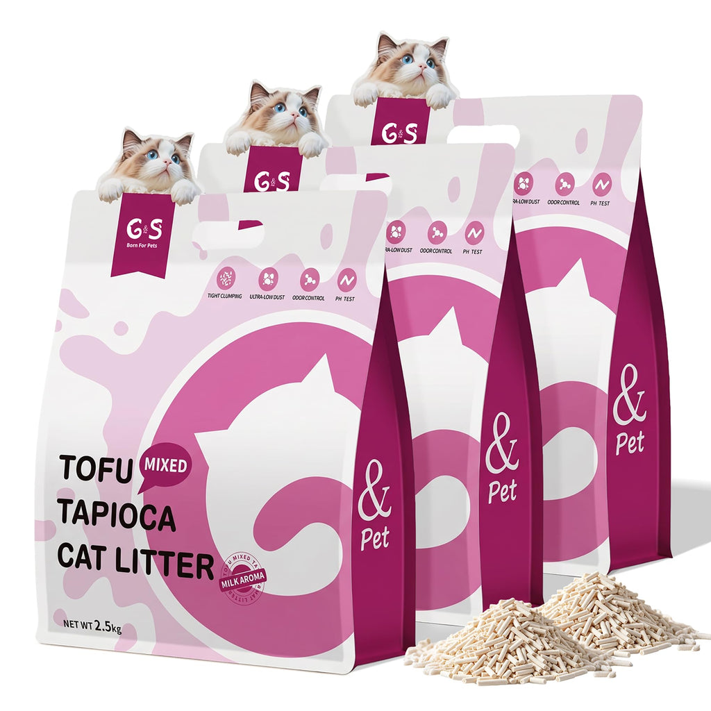 Tofu Cat Litter, Non-Stick, Odor Control, Flushable, Clumping, 99.9% Dust-Free, 5.5lb × 3 Bags E3802