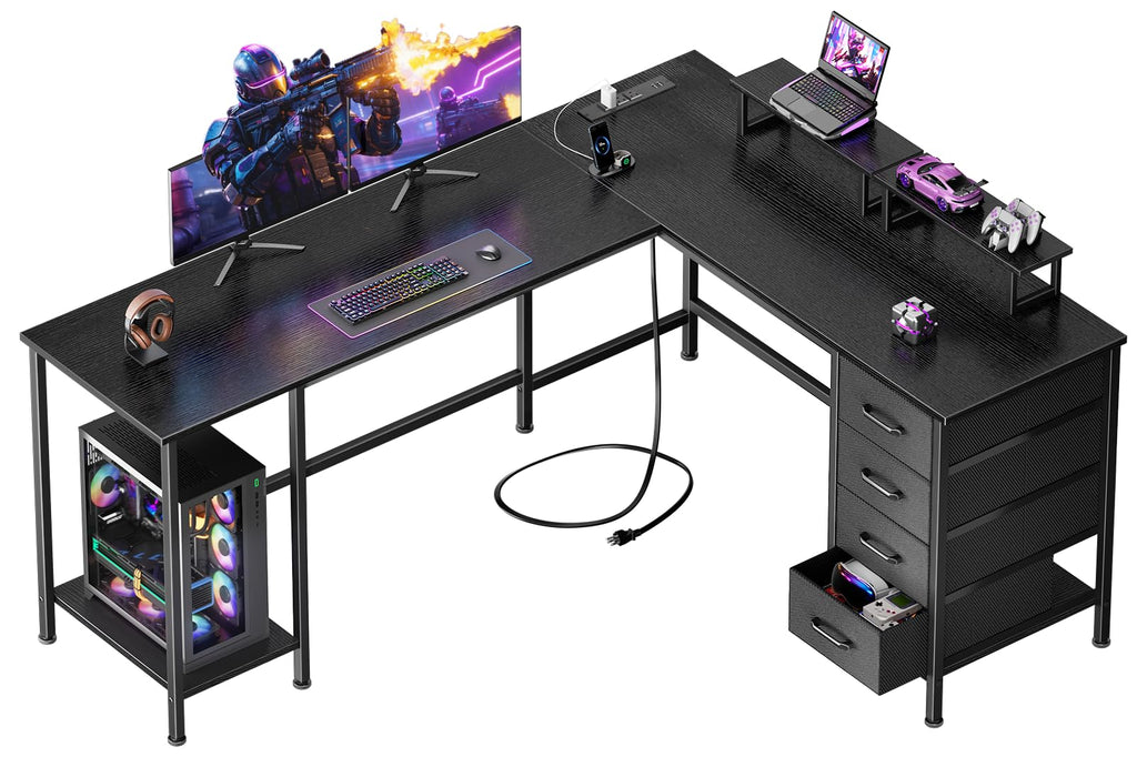 59 inch L Shaped Computer Desk with Power Outlets S4662
