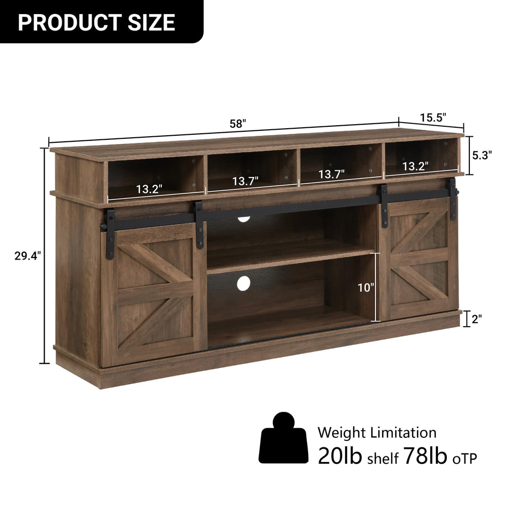 Farmhouse Wood TV Stand with Sliding Barn Doors C50331