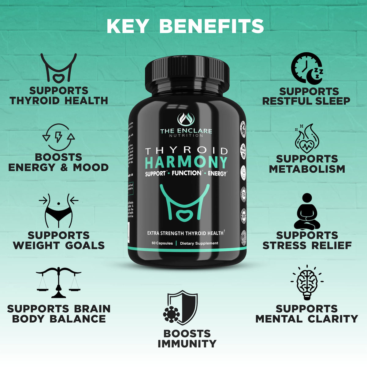 Thyroid Support Supplement with Iodine, Ashwagandha, Zinc, Selenium, Vitamin B12, Kelp, Magnesium, L Tyrosine C3116