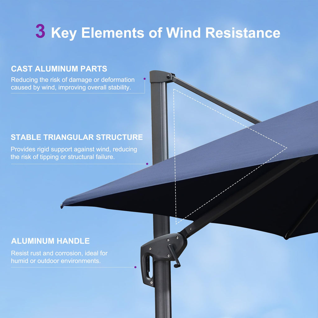 10FT Double Top Navy Blue Cantilever Umbrella U926477
