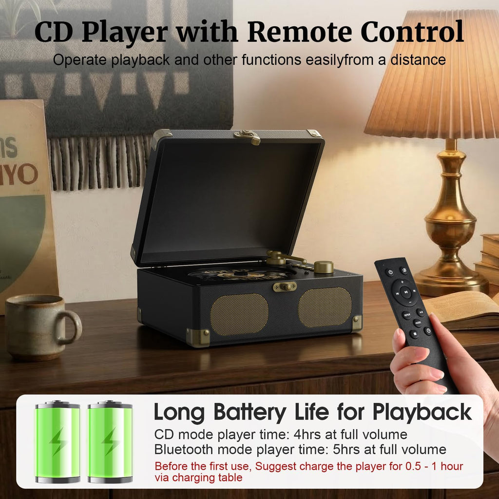 Black Portable CD Player with Speakers, Bluetooth, Remote Control, USB Playback N727
