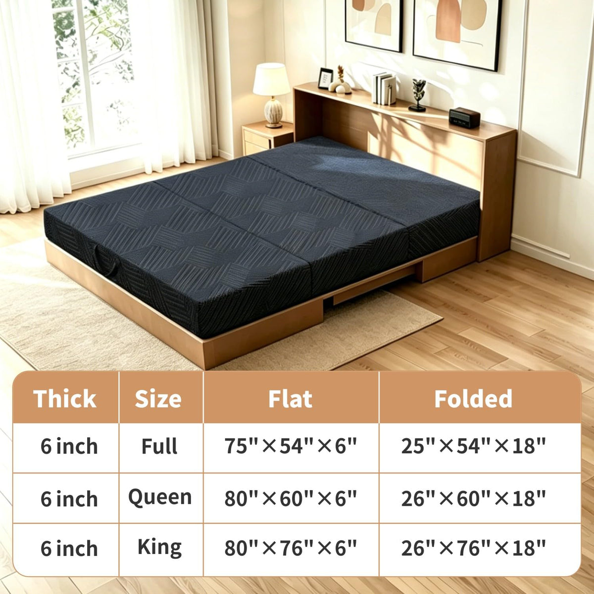 6 Inch Queen Tri-fold Memory Foam Mattress with Storage Bag Q3435