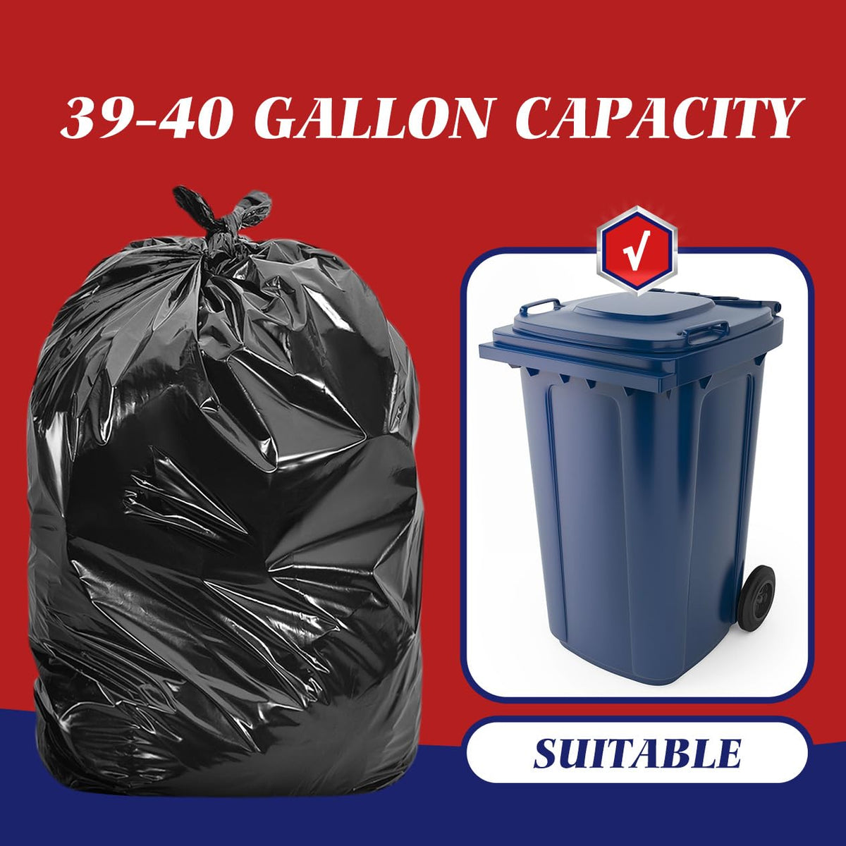 Black 40-45 Gallon Trash Bags 100 Count F636