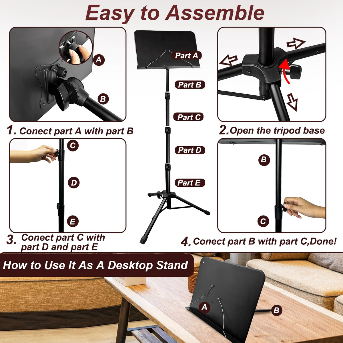 70IN Adjustable Sheet Music Stand with Carrying Bag Z564