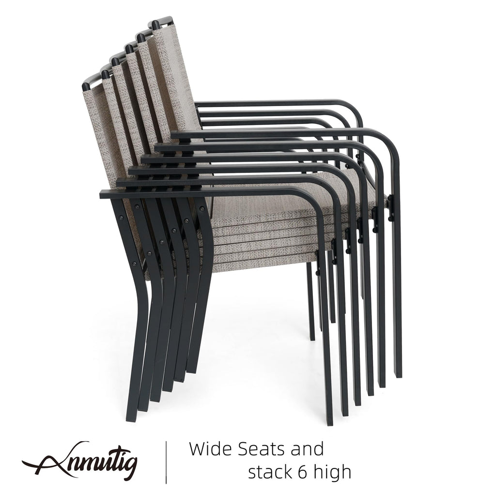 5 Piece Outdoor Dining Set with Grey Stackable Chairs and Square Table Y45290