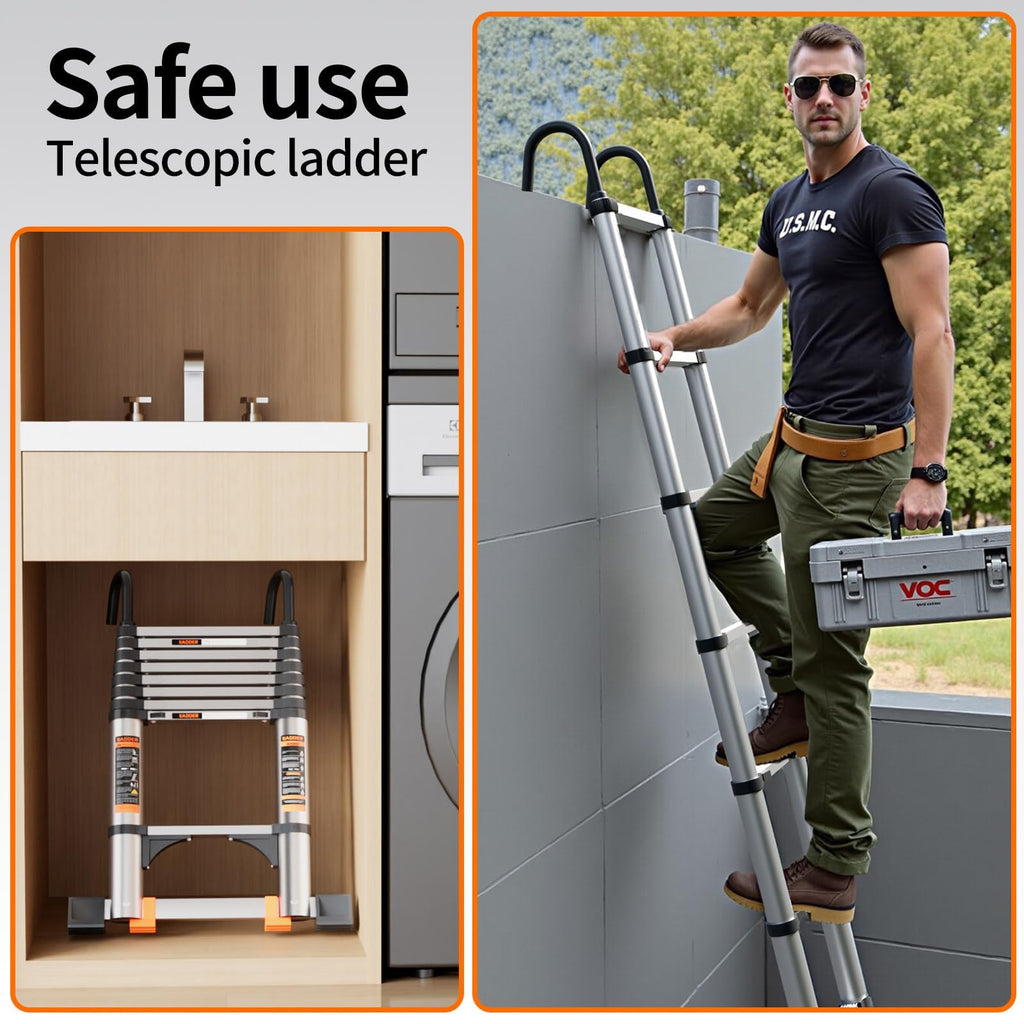 Telescoping Aluminum Ladder 330lbs Max Capacity Q885