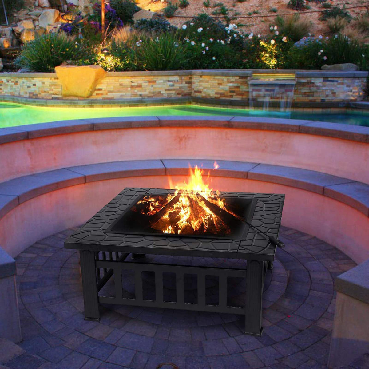 32'' Wood Burning Steel Fire Pit with Spark Screen N930