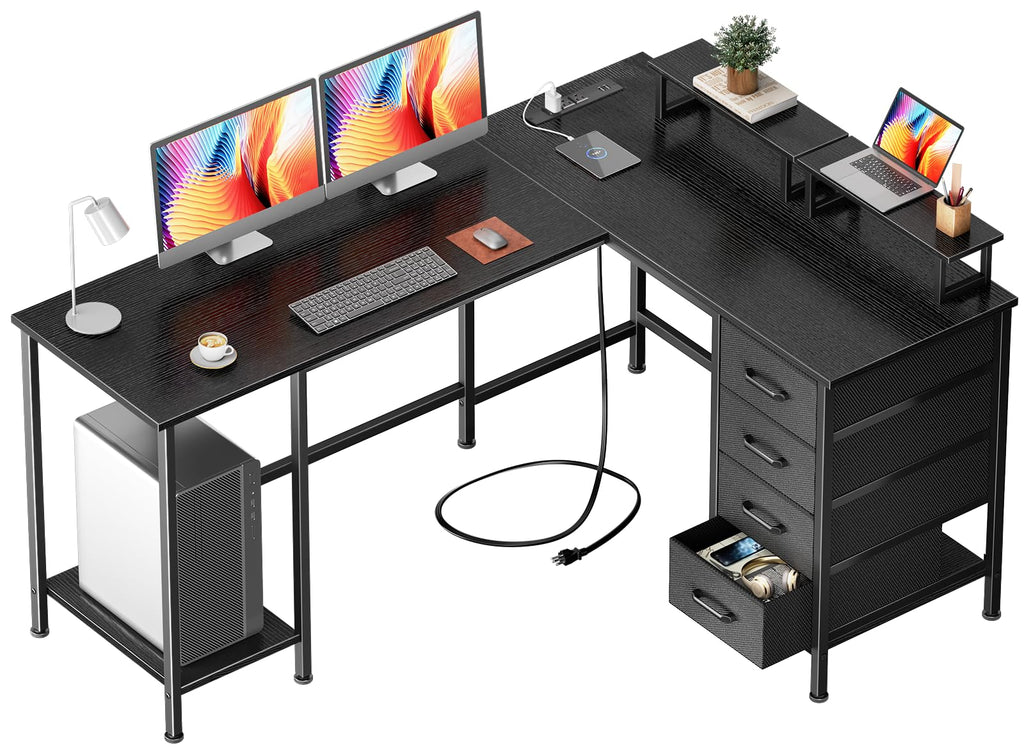 59 inch L Shaped Computer Desk with Power Outlets S4662