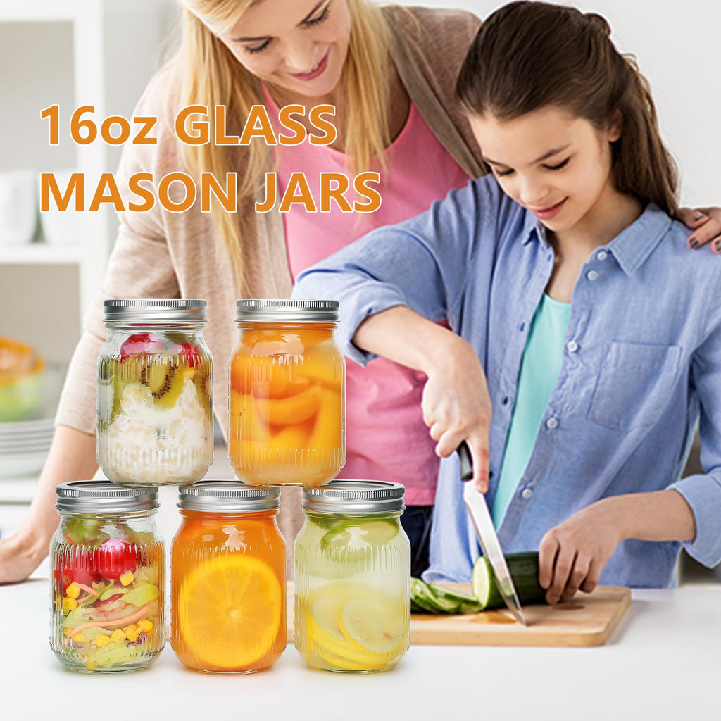 16 Pack 16 oz Mason Jars with Lids C289857