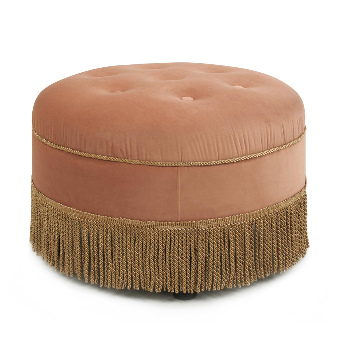 24" Orange Velvet Round Tufted Ottoman F36811